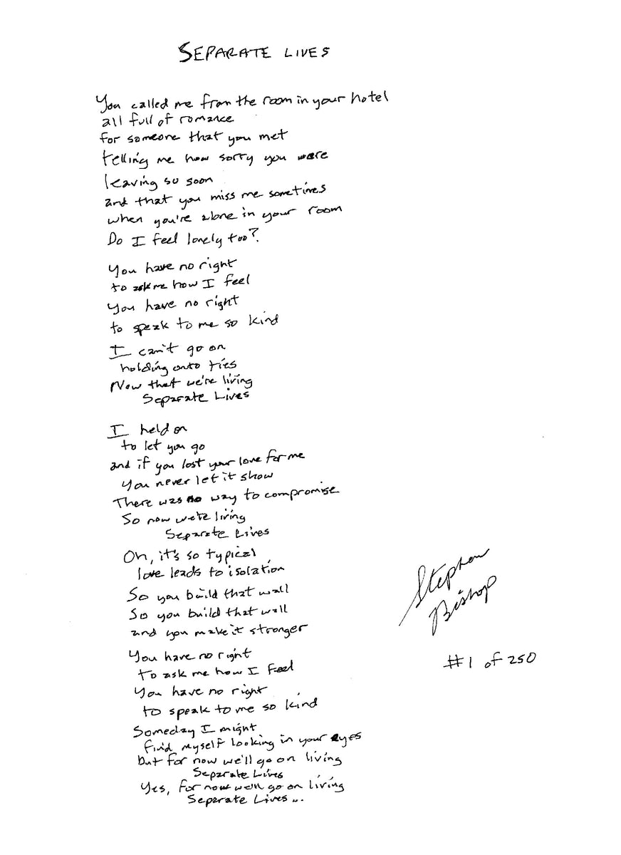 Separate Lives Handwritten Lyrics (Limited Edition Print) Stephen